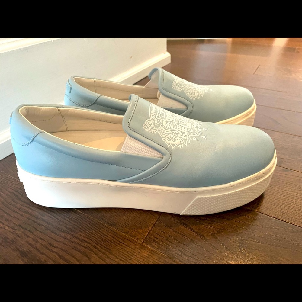 Kenzo Tiger Slip-On Sneakers Light Blue Leather Platform